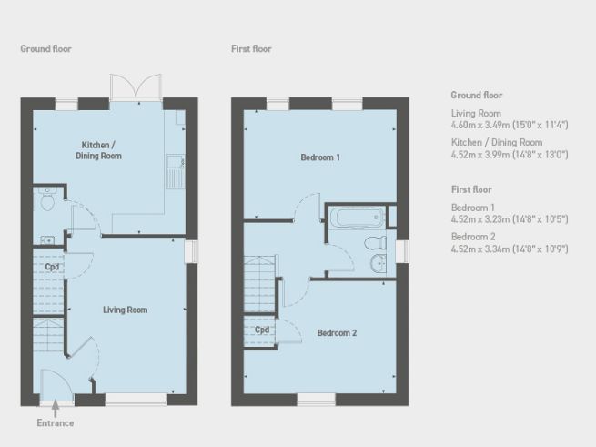 Floor plan, 2 bedroom house  - artist's impression subject to change